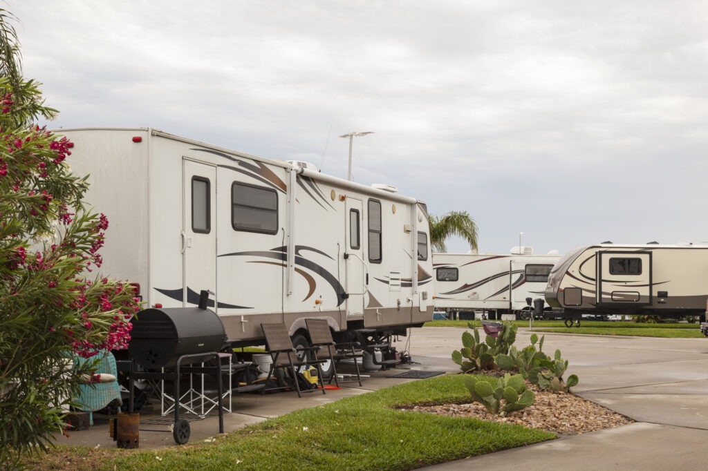 Recreational vehicles at a campsite RV park in southern united states